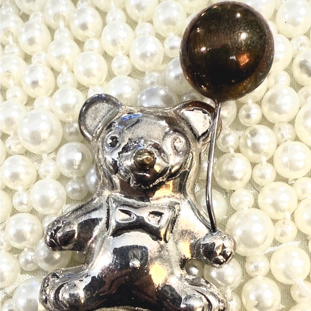 925 Sterling Silver Mexico Bear Brooch with Balloon vintage 90s